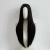 Familia Addams Mamá Addams Cabello Largo Lacio Negro Peinado Hacia Atrás a la Mitad Peluca de Cosplay de Halloween