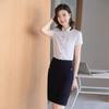 Camisa de trabalho para mulheres 2023 Verão nova azul safira manga curta estilo coreano slim fit camisa branca Macacão saia