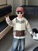 Suéter Cardigan a Cuadros de Bloques de Color para Niños Primavera y Otoño, Chaqueta de Punto Estilo Coreano para Niños, Top Transfronterizo de Comercio Exterior para Bebés