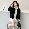 Jaqueta Feminina de Waffle para Primavera e Outono Estilo Coreano 2026 Novo Top da Moda para Meninas, Jaqueta Listrada para Crianças Média e Grande
