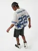 Jie Zhan Roupa Masculina Estilo Americano Padrão Estrela Malha Jersey Manga Curta 2026 Primavera-Verão Nova Marca de Moda Retro Malha Respirável Camiseta
