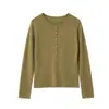 Nuevo para Otoño 17/8 Principios de Otoño Estilo Old Money Camisa Henley, Cuello Redondo, Media Botonadura, Manga Larga, Suéter de Punto para Mujer F1066