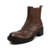 Botines Chelsea de piel genuina para mujer, nueva colección otoño/invierno, con punta redonda, tacón medio grueso y un diseño moderno.