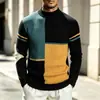 Outono/Inverno 2026 Novo Suéter Masculino Estilo Coreano Casual Gola Alta Parcial Color Block Tricô para Casal Camada Base