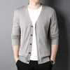 Nova Moda Masculina Outono 2024 Cardigan Suéter de Manga Longa Cor Sólida para Pais de Meia-Idade e Idosos