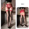 Shuo Yao: Camisola de Encaje Brillante al Aceite Body de una Pieza con Abertura en la Entrepierna Falda de Malla con Volantes Camisola Larga hasta la Rodilla Body de una Pieza Medias A333