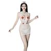 Uniforme de enfermera transfronterizo sexy con pechos descubiertos, ropa interior sexy para juegos de rol, perspectiva de malla, uniforme de coqueteo libre.