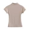 Camiseta americana de chica sexy de cuello alto pequeño de manga corta para mujer 2024 Verano nueva suave cerosa color sólido delgada top básico