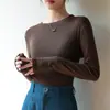 Ropa interior de Modal para Mujer, Cuello Redondo, Hombro Derecho, para Otoño e Invierno, Color Puro de Alta Gama, Simple y Versátil, Top Camiseta de Base Estilo Occidental