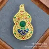 Colar Antigo de Cobre Branco Banhado a Prata 925 com Fivela de Segurança de Calcedônia Dourada Incrustada e Pingente de Cabeça de Buda de Ágata com Abacuso e Cabaça de Jade