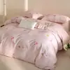 Conjunto de Quatro Peças em Algodão Penteado Estilo Nórdico Estampa Listrada Acolchoado Algodão Puro Saia de Cama Quente Conjunto de Roupa de Cama Outono/Inverno