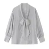 ZR Comercio Exterior Transfronterizo Primavera Nueva Moda Europea y Americana Ropa de Mujer al por Mayor Moderna Casual Holgada Camisa Decorada con Lunares y Lazo
