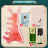 Peine Masajeador de Cuero Cabelludo Rosa de Resina Cuatro en Uno, Peine de Terapia Capilar, Raspado y Desobstrucción de Meridianos, Área Facial y de Ojos