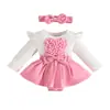 Vestido de Manga Larga Transfronterizo para Bebé con Corazón Grande 3D, Diadema, Otoño e Invierno, Niña de 0 a 1 Año, Falda de Lana con Abertura en la Entrepierna