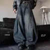 Jeans lavados de pierna ancha de alta resistencia para hombre, estilo hip-hop americano, diseño desgastado, corte holgado, marca de moda, pantalones versátiles de pierna curva