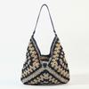 Bolso de Paja de Cuerda de Papel de Nuevo Estilo de un Solo Hombro con Diseño de Cuadrado de Abuela Hueco, Bolso Tejido Grande de Bloques de Color Triangulares para Mujer, Bolsa para Vacaciones en la Playa