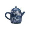 Tetera de Bambú Azul Pintada a Mano Mi Yan Sha Tetera de Porcelana Blanca Hecha a Mano con Filtro Tetera Individual Doméstica Tetera de Kung Fu Completa