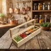 Caja de Especias Compartimentada de Madera con Tapa, Caja de Almacenamiento para Cocina, Caja de Condimentos de Madera de Pino, Caja de Madera de Almacenamiento Multicompartimento
