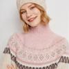 Suéter de cachemira jacquard de estilo étnico para mujer, suéter de punto de cuello alto medio, suelto y grueso, nuevo suéter de otoño e invierno con combinación de colores.