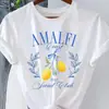 Patrón de Camiseta Redonda de Manga Corta con Estampado de Limones Inawly Transfronteriza Camiseta Estampada Top para Mujer Blanco Estilo Dulce y Fresco Europeo y Americano