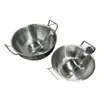 Acero Inoxidable Tazón Coreano de Doble Asa Plato de Acompañamiento Caja para Hot Pot Hogar Salida Tazón para Snacks Tazón de Preparación Tazón para Ensalada de Papas Fritas Cuchara