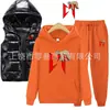 Comércio Exterior Outono e Inverno Conjunto de Três Peças de Moletom com Capuz, Calça de Moletom e Colete de Algodão Masculino e Feminino para Casais Roupa Casual com Forro de Lã