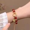 Pulsera de Ágata Roja con Forma de Corazón, Estilo Nicho de Lujo Ligero, Colgante de la Paz, Pulsera de Cuentas Amuleto de la Fortuna, Ajustable