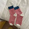 Meias Listradas Rakou Maillard Ins Leste Cor Contrastante Outono e Inverno Meias Empilhadas Japonesas Meias de Cano Médio para Meninas