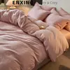 Conjunto de cama luxuoso e sofisticado de jacquard escovado 100% algodão de quatro peças, capa de edredom e lençol de 60s 100% algodão Classe A para quarto principal
