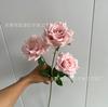 Flor falsa de rosa diamante de tres cabezas estilo europeo, mesa de boda, rosa champán, pequeña rosa rizada de simulación, ramo