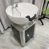 Cama de shampoo vertical bacia de shampoo para corte rápido tipo sentado pia de enxágue para salão de beleza pia de enxágue de shampoo para barbearia bacia de cerâmica
