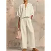 Europa Transfronteiriça Comércio Exterior Roupas Femininas Verão 2026 Novo Casual Solto Cor Sólida Zíper Gola Redonda Calça de Perna Larga Conjunto Feminino