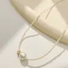 Colar de Pérolas e Zircônia com Contas Estilo Francês de Luxo Leve para Mulheres, Estrelado e Elegante, Corrente de Clavícula Vintage de Alto Padrão