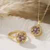 Diseño de Nicho Europeo y Americano Anillo Abierto Giratorio con Forma de Trébol de Cuatro Hojas Microincrustado de Circonita Acero Inoxidable Collar de Flor para Mujer