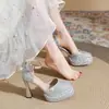 Cómodos Zapatos de Novia Mary Jane con Tacón Grueso, Suela Gruesa, Plataforma, Tacones Altos, Zapatos de Compromiso de Cristal para Mujer