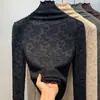 Camiseta Base Jacquard de Encaje Engrosada de Venta Caliente para Otoño e Invierno para Mujer, Top Cálido de Cuello Alto para Otoño e Invierno