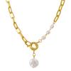 Adornos coreanos retro metal colgante de perla barroca collar cadena de clavícula asimétrica transfronteriza ins japonesa y coreana