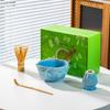 Tigela Japonesa de Matcha Transfronteiriça com Bico Ferramenta Conjunto de Caixa de Presente de Matcha Caixa Colorida 100 Peças Cerâmica Verde Nova Coração