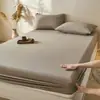 Estilo Levemente Luxuoso e Relaxado, Lençol de Elástico Solteiro 100% Algodão de Fibra Longa Lavado à Areia, Cobre-Leito Liso 100% Algodão, Lençol Antiderrapante, Protetor de Colchão Casal