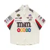 Camisa Retro Americana Hip Hop Corrida de Rua Masculina Manga Curta Verão Solta ins Marca Tendência Moto Fina