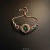 Pulsera de Reloj Vintage Verde con Diamantes Completos y Cordón Ajustable, Estilo de Lujo Ligero, Versátil para el Trabajo