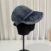 Sombrero de mezclilla para equitación de mujer, verano, desgastado, deshilachado, lavado, protección solar, protección solar, ala ancha, adelgazante de cara, sombrero para el sol