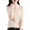 Camiseta básica de cuello medio para mujer, suéter de punto con textura irregular de canalé para primavera y otoño, nuevo ajuste ceñido, versátil, de punto, manga corta