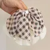 Pinza para el Cabello con Lazo de Cinta Patchwork a Dos Tonos a Cuadros, Pinza de Tela Versátil para Cola de Caballo, Pinza de Garra de Moda para Medio Recogido para Mujeres