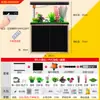Nuevo Estilo Acuario Mediano para Peces Tanque de Peces de Vidrio Dorado para Peces Dorados con Gabinete, de Pie en el Suelo para Sala de Estar, para Personas Perezosas, Sin Cambio de Agua