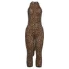Estilo Europeo 2026 Otoño/Invierno Nuevo Venta al por Mayor Ropa para Mujer Mono Corto Sexy Estampado de Leopardo Halter con Lazos Espalda Descubierta Ajustado