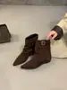 Botines de Punta Fina First Encounter Ji para Mujer 2026 Otoño Tipo Calcetín Hebilla de Cinturón Botas Vaqueras de Nicho Muestran Piernas Largas Botas de Moda