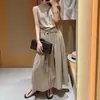 Vestido Gris Estilo Retro Maduro y Elegante con Cinturón para Mujer, Nuevo Vestido Largo sin Mangas Verano 2026