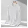 Camiseta de manga larga para hombre, color liso, talla grande, de seda de leche, para primavera y otoño, estilo Hong Kong, casual, holgada, cuello redondo, capa base