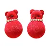 Pendientes de Oso de Terciopelo con Incrustaciones de Pedrería Otoño e Invierno Aguja de Plata Pendientes de Dibujos Animados Lindos Creativos de Nicho Pendientes de Lujo Ligero de Gama Alta para Mujer